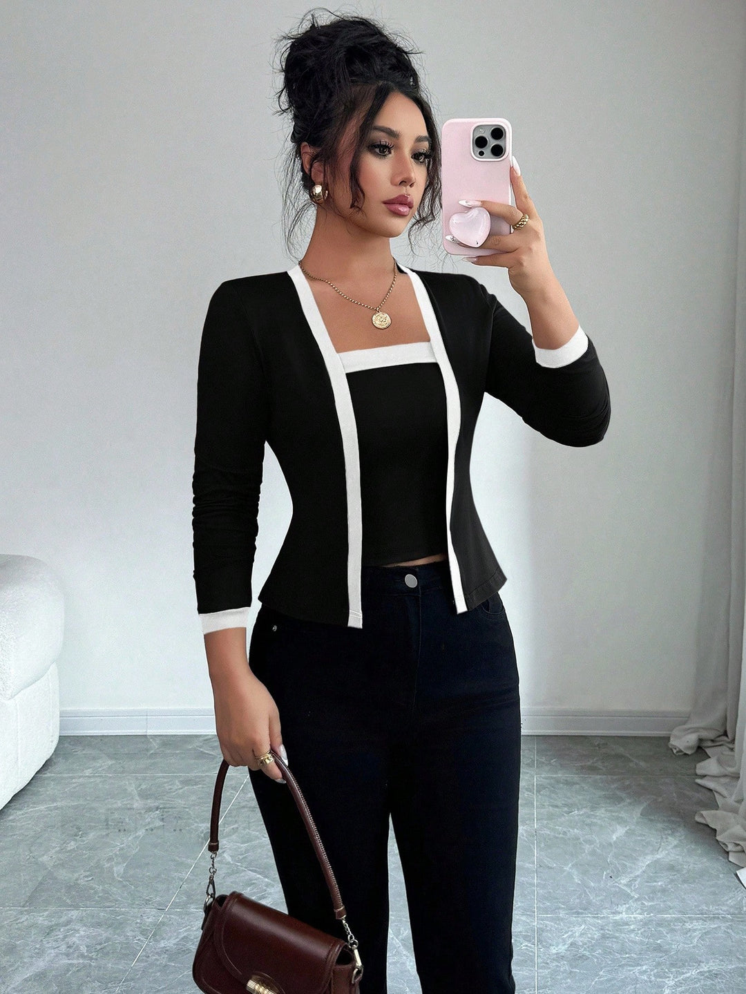 Damen nan tailliertes Jäckchen mit integriertem Bustier-Einsatz und Kontrastbesatz R&B