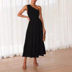 Damen Elegantes One-Shoulder-Maxikleid mit fließendem Rock R&B
