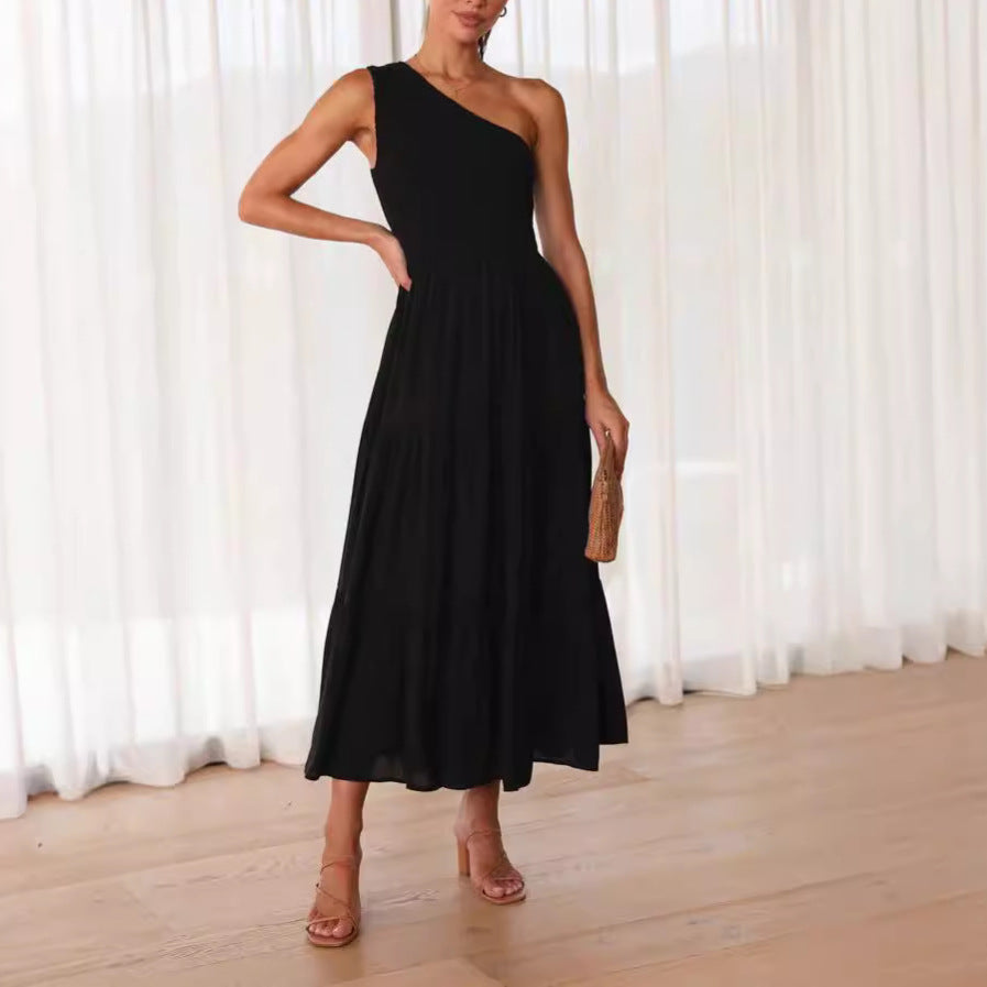 Damen Elegantes One-Shoulder-Maxikleid mit fließendem Rock R&B
