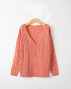 Damen Strickcardigan mit luftiger Lochmusterung und V-Ausschnitt