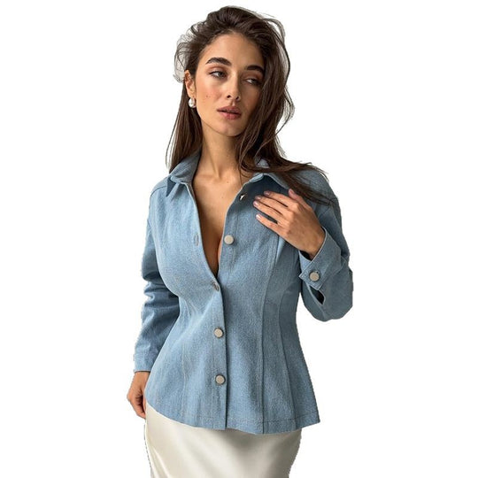 Damen taillierte Jeansbluse mit Knopfdetails R&B