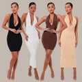 Damen figurbetontes Strickkleid mit tiefem Ausschnitt und schmalem Schnitt