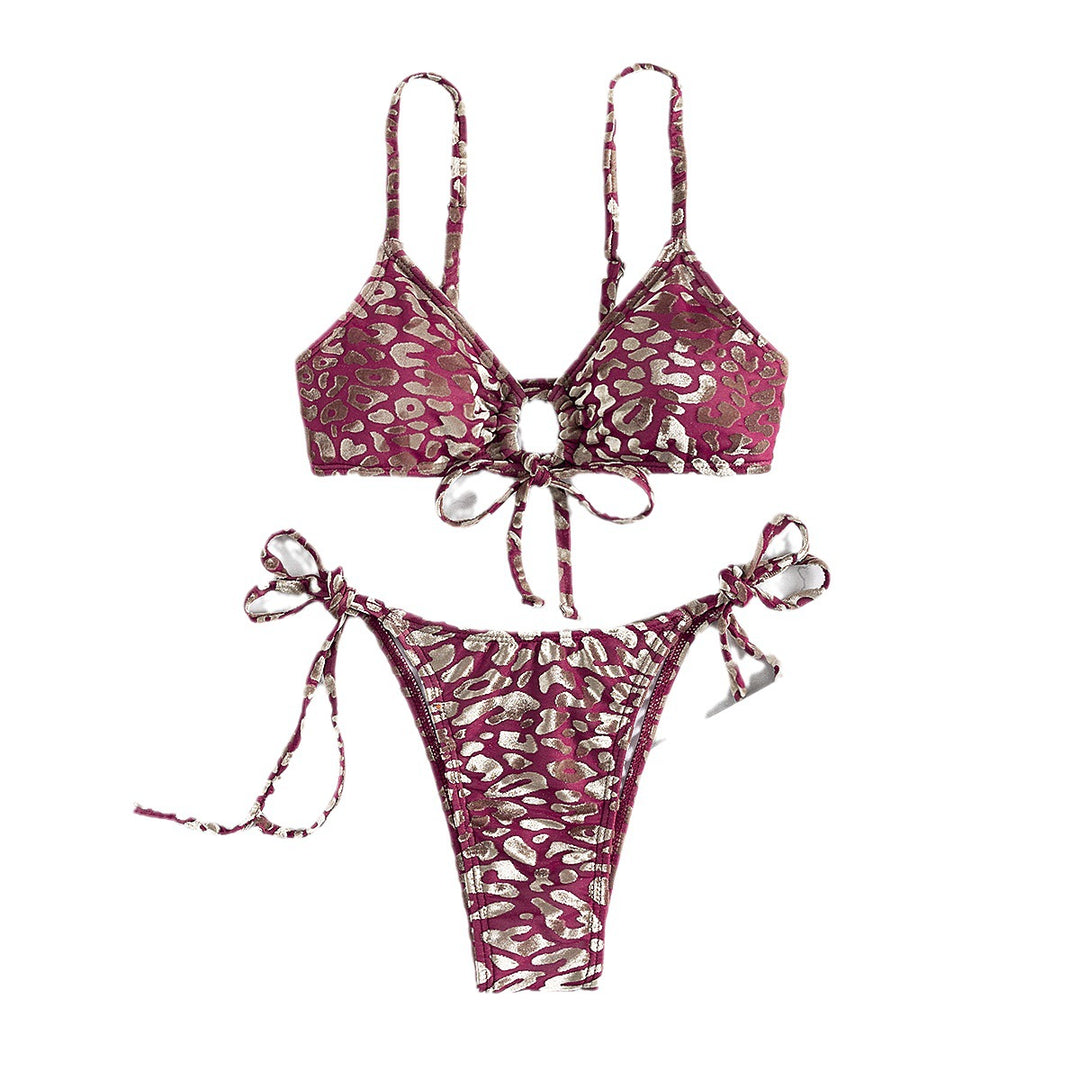 Damen Triangel-Bikini mit verstellbaren Bindebändern und subtilen Tiermotiven R&B