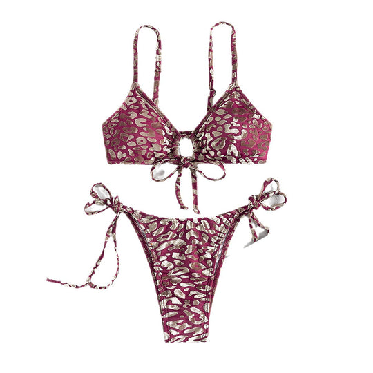 Damen Triangel-Bikini mit verstellbaren Bindebändern und subtilen Tiermotiven R&B