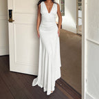 Damen Maxikleid mit asymmetrischem Saum und tiefem V-Ausschnitt R&B