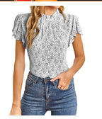 Damen elegantes Blusenshirt mit Rüschendetails und floralem Muster R&B
