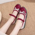 Damen Ballerinas mit handbesticktem Blumendesign und elastischem Riemen