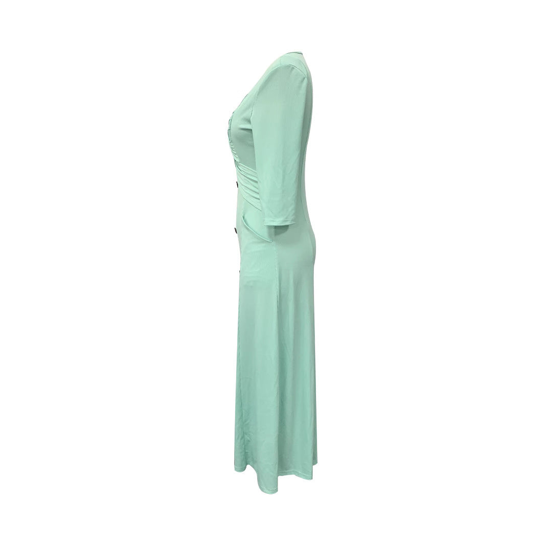 Damen Wickelmaxikleid mit gefalteter Oberteilgestaltung und praktischen Taschen R&B
