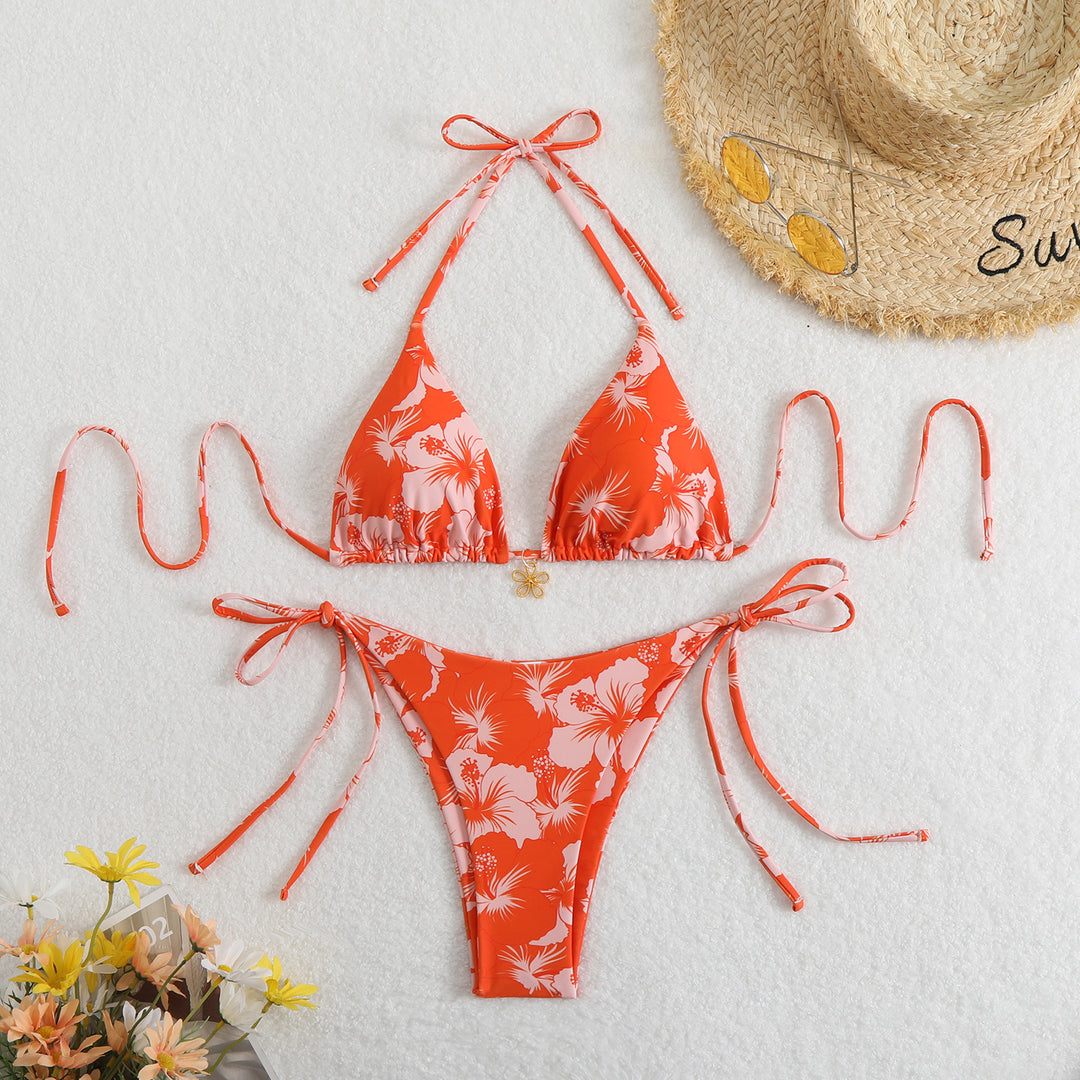 Damen Triangel-Bikini mit floralem Design und verstellbaren Trägern R&B