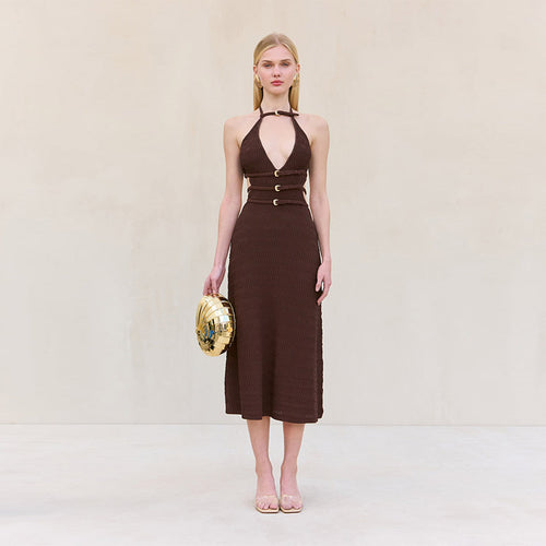 Damen Midikleid mit verstellbarem Halterneck und eleganten Details R&B