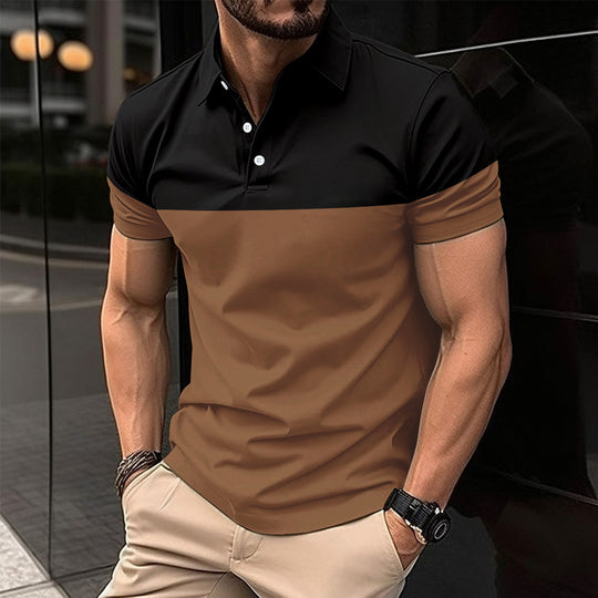 Herren Kurzarm-Polohemd mit kontrastierenden Farbblöcken und modernem Schnitt R&B