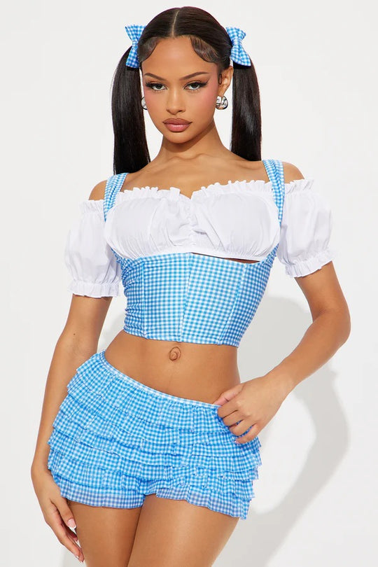 Damen Vokuhila-Top mit Puffärmeln und Rüschendetails R&B