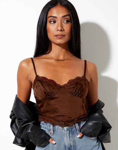 Damen Satin-Cami mit feiner Spitzenkante R&B
