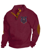 Herren nan Heritage-Strukturpullover mit Stehkragen Lederimitat-Besatz Ellenbogen-Patches und Halbknopfleiste R&B