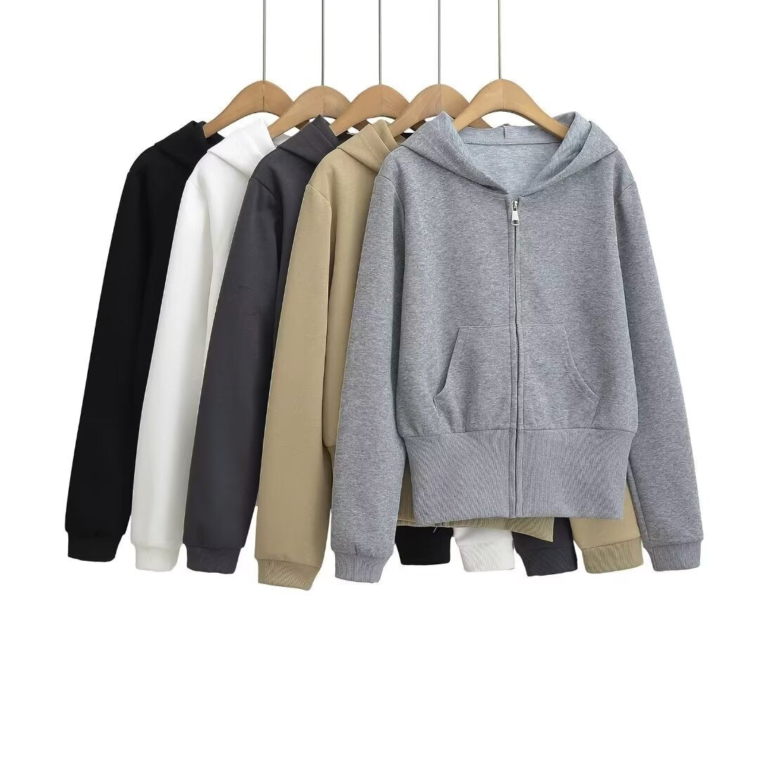 Damen lässige Kapuzenjacke mit Reißverschluss und praktischen Taschen R&B