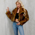 Damen Modische Kunstpelzjacke mit großem Revers R&B