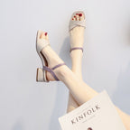 Damen Komfortable Sandalen mit elegantem Kreuzriemen und leichtem Blockabsatz EB