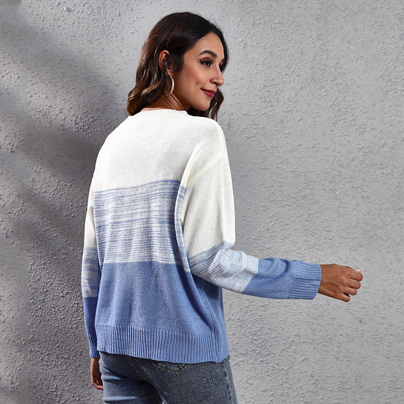 Damen Lässiger Strickpullover mit modernem Farbdruck R&B