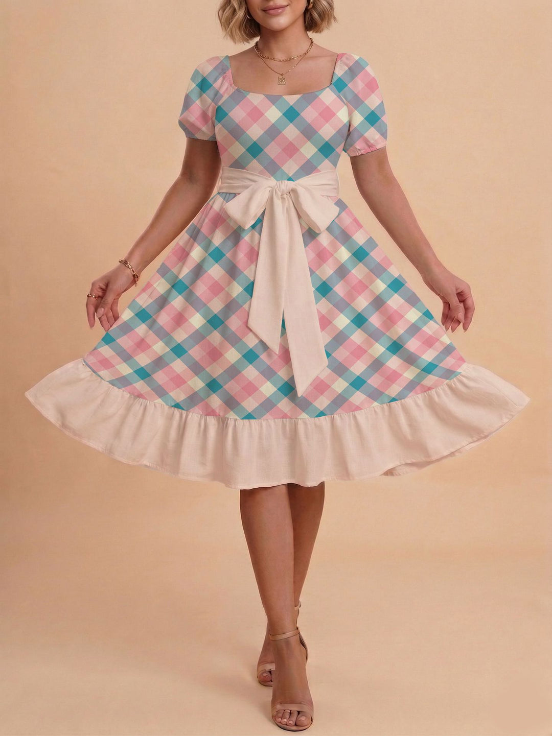 Damen Verspieltes Maxikleid mit Bärenmuster und taillierbarem Band R&B