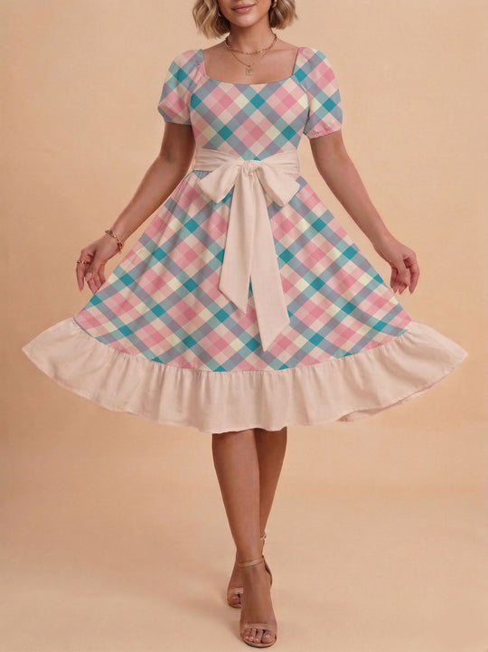 Damen Verspieltes Maxikleid mit Bärenmuster und taillierbarem Band R&B