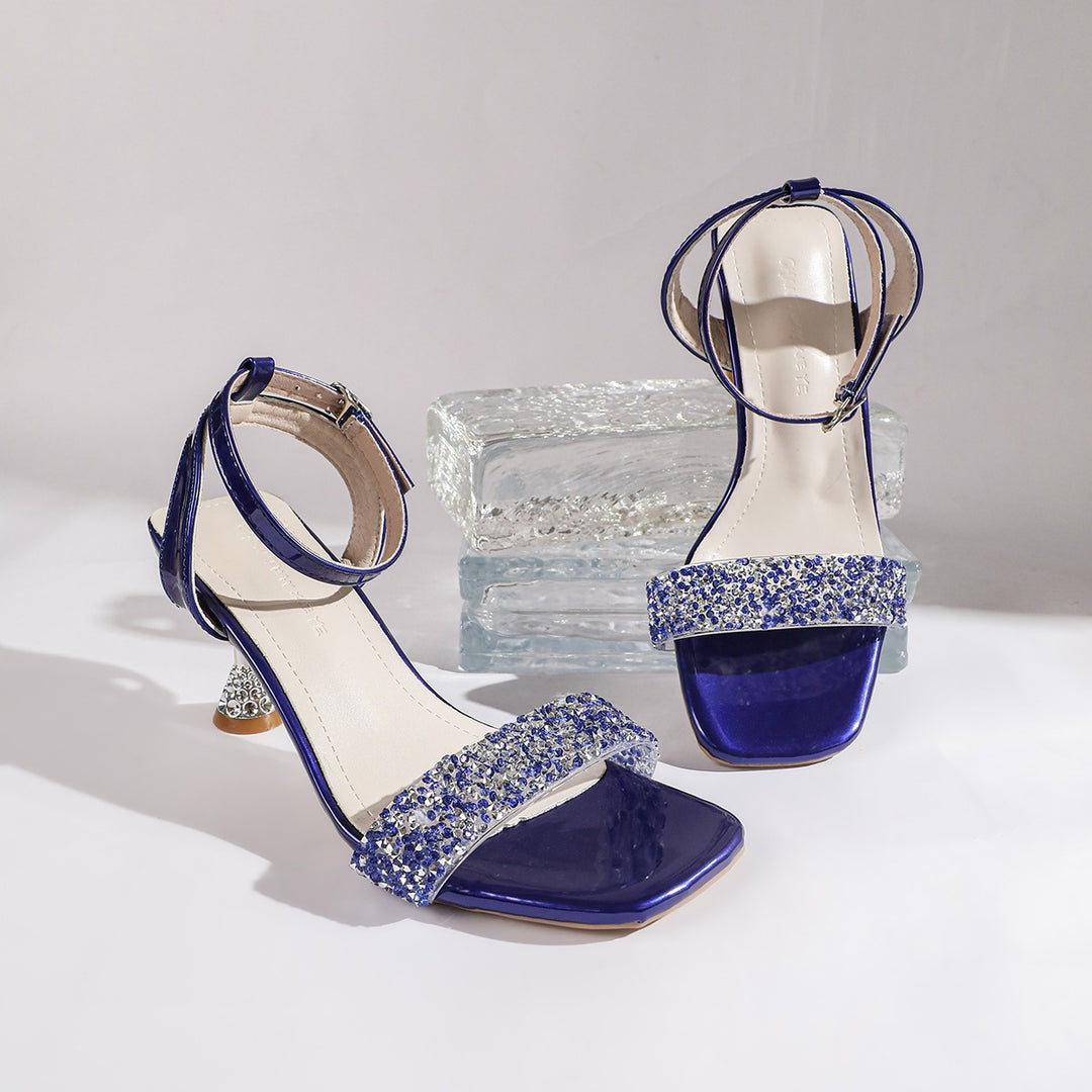 Damen Elegante Strass-Absatzsandalen mit verstellbarem Riemen und modischer Fußbettgestaltung R&B