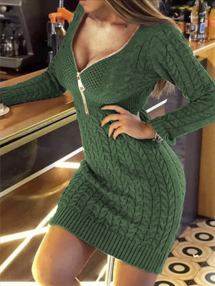Damen Strickkleid mit Reißverschluss und Zopfmuster R&B