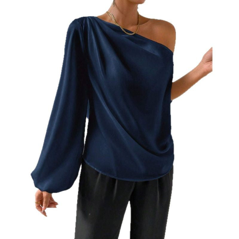 Damen elegante asymmetrische Bluse mit weiten Ärmel R&B
