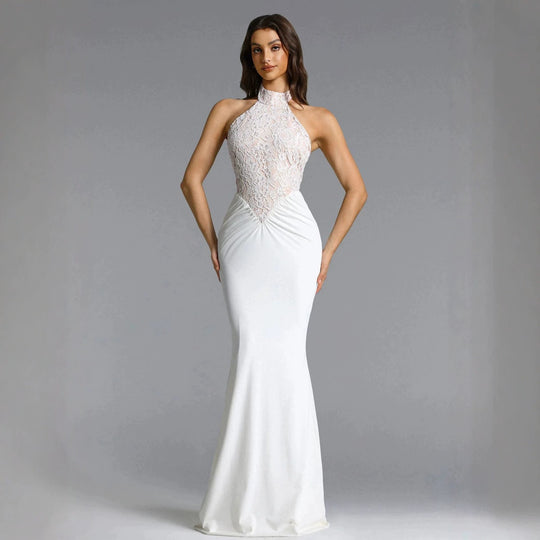Damen Elegantes Bodenkonturen-Abendkleid mit Spitzenoberteil R&B