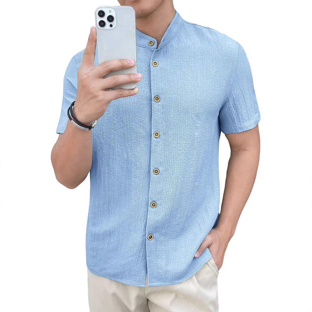 Herren nan leichtes Knitterstruktur-Überhemd mit umgeschlagenen Ärmeln entspannter Overshirt-Silhouette R&B