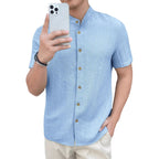 Herren nan leichtes Knitterstruktur-Überhemd mit umgeschlagenen Ärmeln entspannter Overshirt-Silhouette R&B