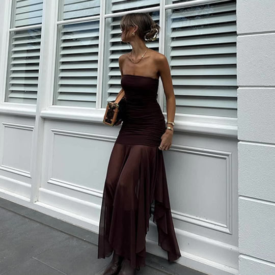 Damen Longdress mit raffinierten Falten und elegantem Chiffon-Einsatz R&B