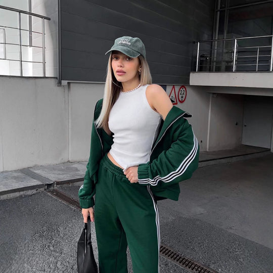 Damen sportliches und elegantes Trainingsanzug mit Reißverschluss R&B