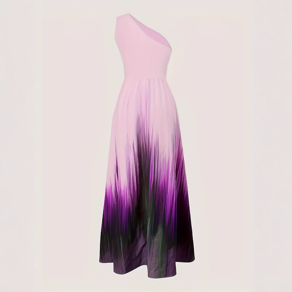 Damen Maxikleid mit schulterfreier Silhouette und fließendem Farbverlauf R&B