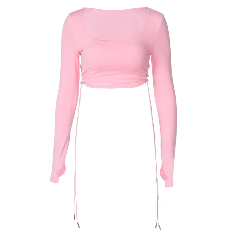 Damen Figurbetontes Crop-Top mit verstellbaren Rüschendetails R&B