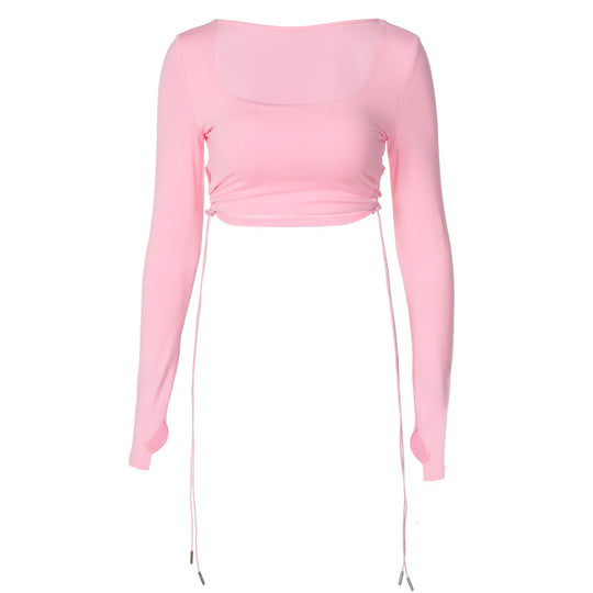 Damen Figurbetontes Crop-Top mit verstellbaren Rüschendetails R&B