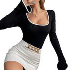 Damen Body mit langen Ärmeln und elegantem Rüschenabschluss R&B