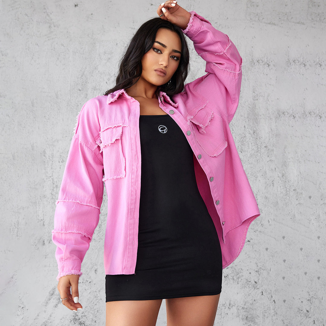 Damen Denim Bluse mit lässigem Schnitt und dekorativen Fransen R&B