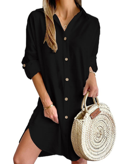 Damen Hemdblusenkleid mit modischen Knopfdetails und praktischen Seitenschlitzen R&B