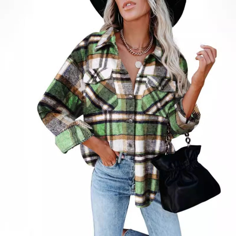 Damen Karobluse mit aufgesetzten Taschen und modernem Schnitt R&B