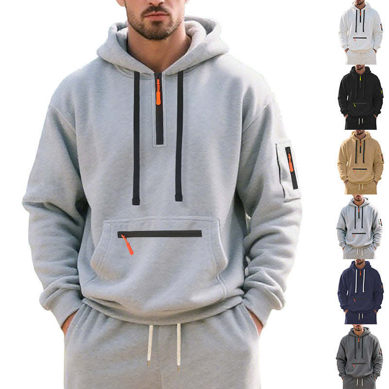 Herren nan funktionaler Kapuzenpullover mit kurzem Frontreißverschluss, wasserabweisenden Zippern und Utility-Ärmeltasche R&B