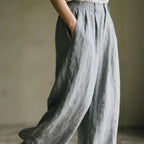 Damen weite Leinenhose mit eleganter Bundfalte und Taschen R&B