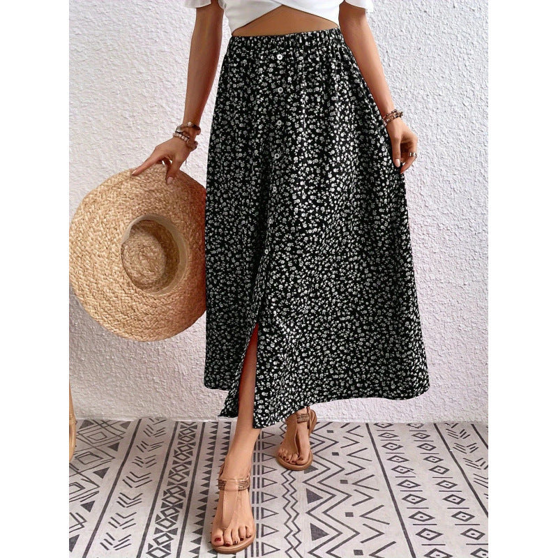 Damen Maxirock mit floralem Design und Knopfdetails R&B