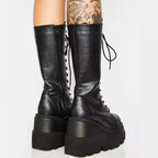 Damen Hochwertige Schnürstiefel mit Plateauabsatz und seitlichem Reißverschluss R&B