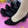 Damen elegante Ballerinas mit funkelndem Strass und komfortablem Blockabsatz R&B