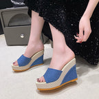 Damen Wedge-Sandaletten mit geflochtenem Absatz und modischem Obermaterial R&B