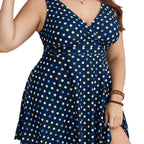 Damen Badesommerkleid mit modischem V-Ausschnitt und gepunktetem Design R&B