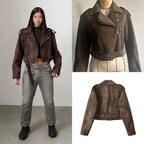 Damen Kunstleder Bikerjacke mit tailliertem Schnitt und verstellbarem Bund R&B