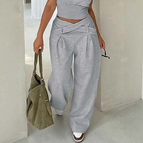 Damen Bequeme Palazzo-Hose mit dekorativem Bindeband und lässigem Schnitt R&B