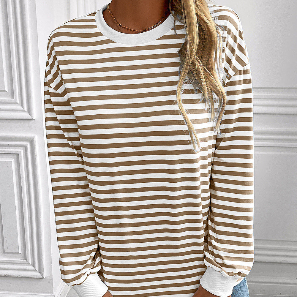 Damen gestreifter Langarm-Pullover mit lässigem Schnitt R&B