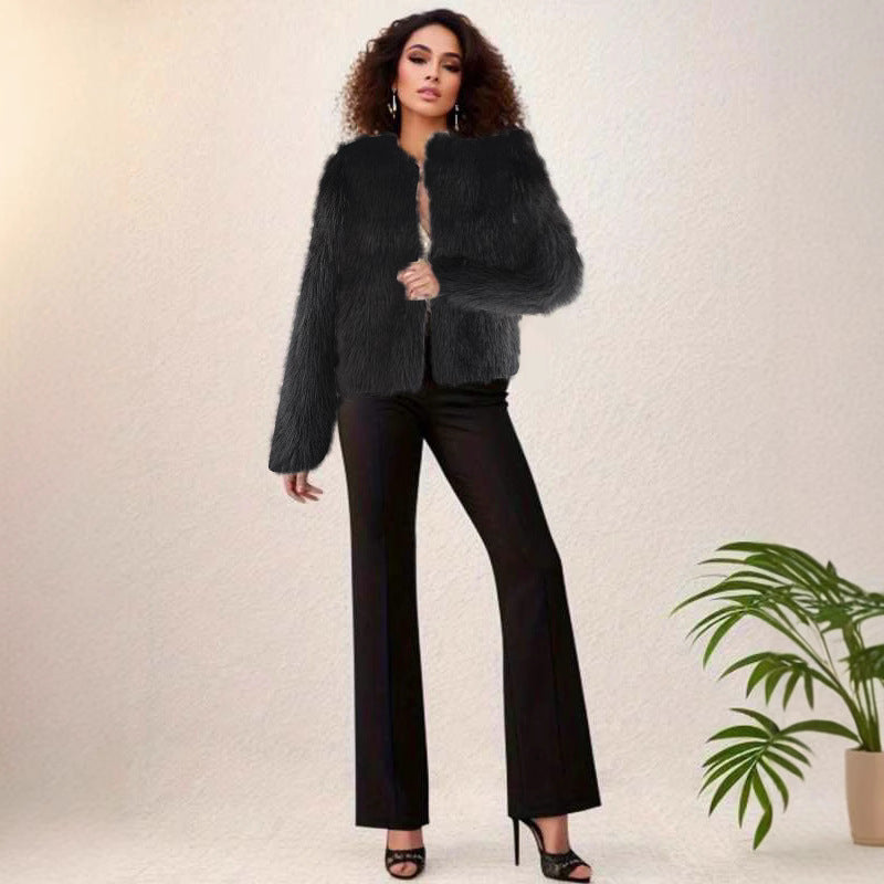 Damen kuschelige Kurzjacke mit lockerer Passform und elegantem Design R&B